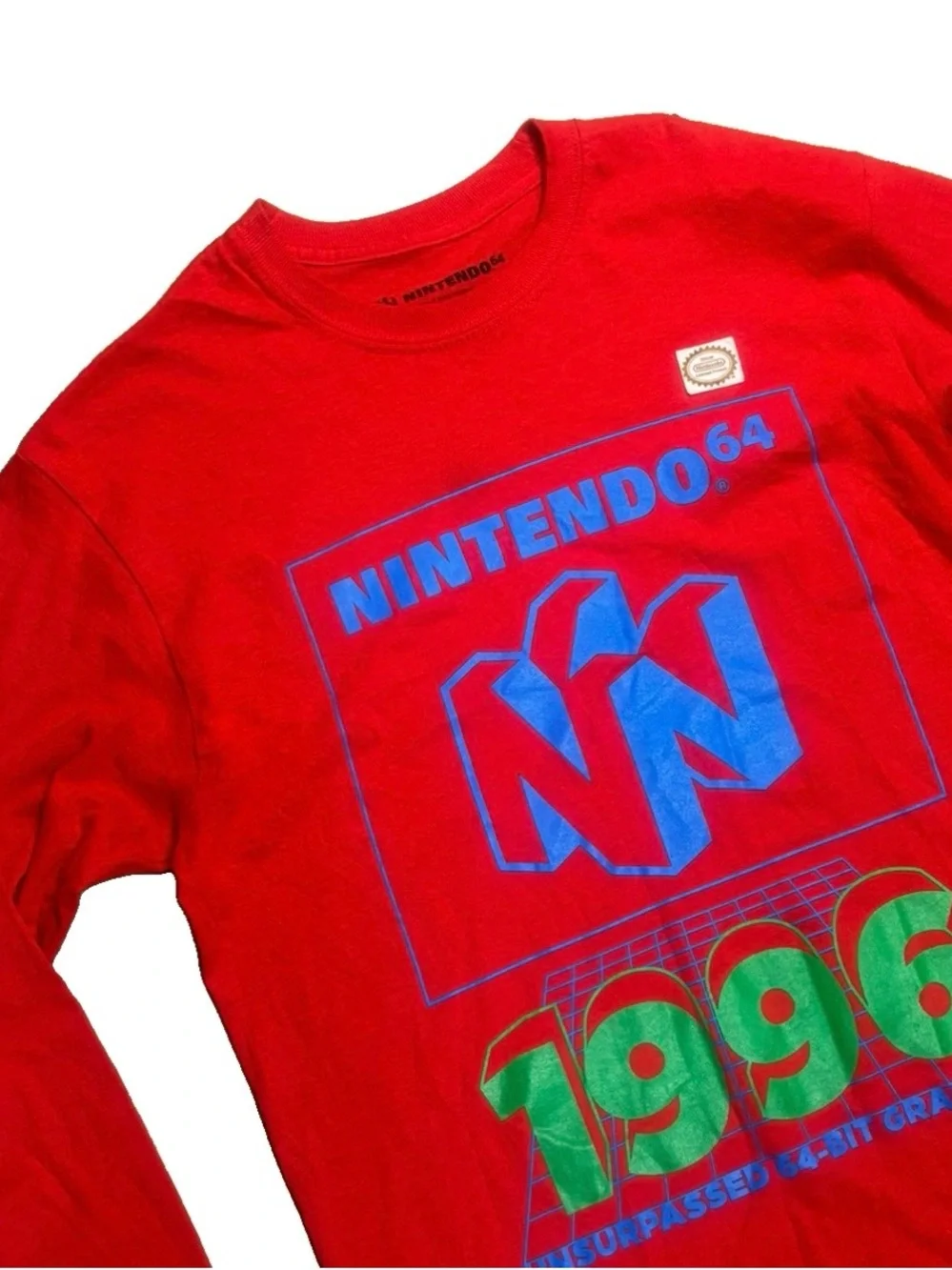 Nintendo 64 N64 Long Sleeve Graphic T-Shirt Red Retro 1996 Gaming Tee Men’s M 🔥